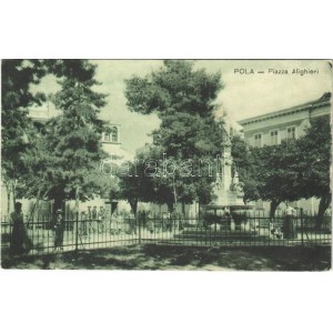 1908 Pola, Pula; Piazza Alighieri / square, statue / Dante szobor