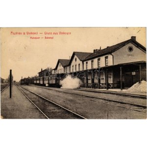 1908 Vinkovce, Vinkovci; Kolodvor / Bahnhof / vasútállomás, gőzmozdony, vonat. W.L. Bp. 741. / railway station, train...