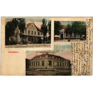 1909 Antalfalva, Kovacica; vasútállomás, Fischer Miksa és Dr. Zsilkovszky féle háza (r)
