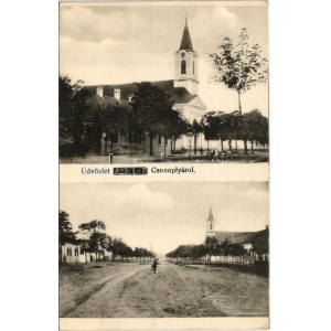 1911 Csonoplya, Tschonopel, Conoplja; templom, Fő utca / church, main street (EK)