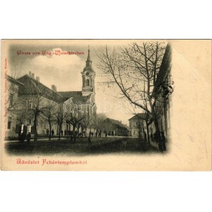 1901 Fehértemplom, Ung. Weisskirchen, Bela Crkva; utcakép, templom. Th. Hepke kiadása / street view with church (EB...