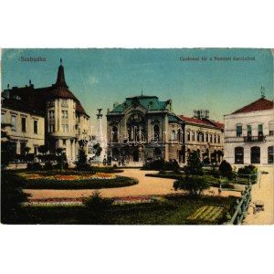 1916 Szabadka, Subotica; Csokonai tér, nemzeti kaszinó, Önsegélyező szövetkezet. Vasúti levelezőlapárusítás 38-1916 ...