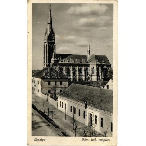 1941 Topolya, Bácstopolya, Backa Topola; Római katolikus templom, magyar zászló / Catholic church, Hungarian flag (EK...