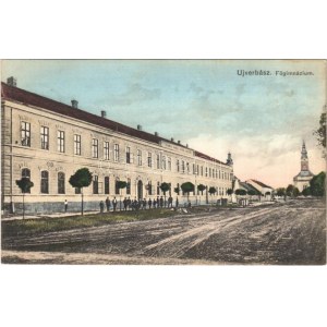 1914 Újverbász, Verbász, Vrbas; Főgimnázium, utca, templom / grammar school, church, street (fl...