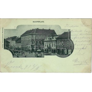 1898 (Vorläufer) Versec, Werschetz, Vrsac; Fő tér, Walke és Löwenstein üzlete, piac / Hauptplatz / main square...