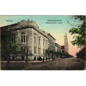 1915 Versec, Vrsac; Fehértemplomi út / Weisskirchner Gasse / street view (fa)