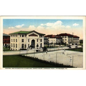 Pittsburgh (Pennsylvania), Central and Science Buildings and Tennis Court, tennis players, automobiles (EK...