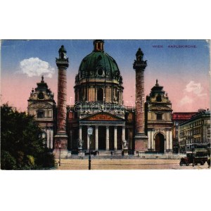 Wien, Vienna, Bécs; Karlskirche / street view, church, autobus. B.K.W.II. 24. (small tear)