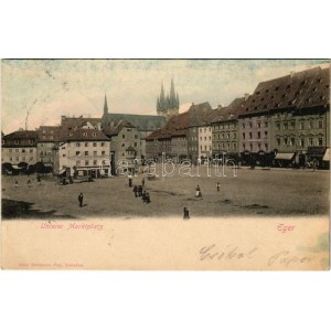1904 Cheb, Eger; Unterer Marktplatz, Apotheke / market square, pharmacy, shops (fl)