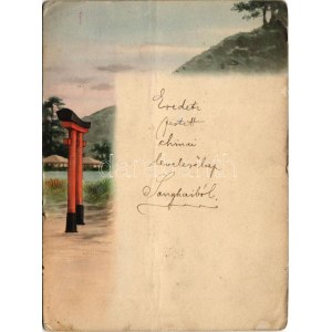 Shanghai, Eredeti festett chinai levelezőlap. Kézdi-Kovács László autográf felirata / Original hand-painted postcard...
