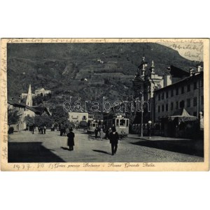 1937 Bolzano, Bozen (Südtirol); Gries, Piazza Grande Italia / square, tram with Unica advertisement (EK...