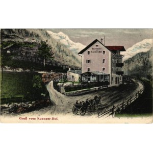 1909 Caines, Kuens (Südtirol); Gruss vom Kuenser Hof / hotel, horse chariot