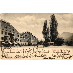 1907 Villabassa, Niederdorf (Südtirol); Partie mit Gasthaus der Frau Emma / street view, inn, hotel, shops (small tear...