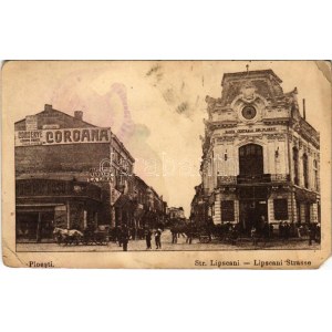 1917 Ploiesti, Ploesti, Ploesci; Strada Lipscani, Coroana Manufactura Panzarie La Lira, Banca Centrala / street, shops...