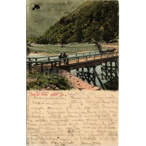 1906 Targu (Tergu) Jiu, Zsilvásárhely; Pod de lemn peste Jiu / wooden bridge over Jiu river (small tear...