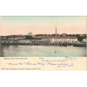 1906 Turnu Severin, Szörényvár; Portul / port, steamships, barges. Josef Frisch