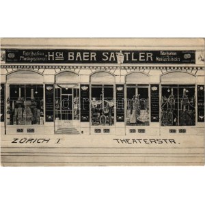 Zürich, Zurich; Heinrich Baer Sattler Fabrikation von Pferdegeschirren und Reiterartikeln. Theaterstrasse ...