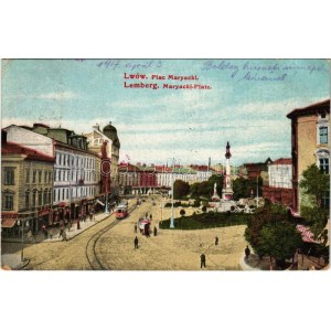 1917 Lviv, Lwów, Lemberg; Plac Maryacki / Maryacki-Platz / square, tram (EB)