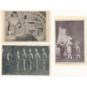 3 db régi motívum képeslap cirkuszi akrobatákkal (kartonra kasírozott képek) / 3 pre...