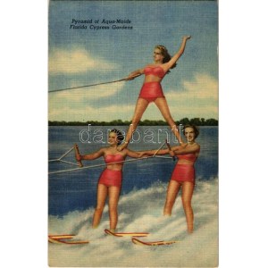 Pyramid of Aqua Maids, Florida Cypress Gardens - American circus acrobats / Amerikai vízi akrobaták, cirkusz ...