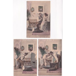 Erotikus képeslap sorozat - 5 db régi hosszú címzéses képeslap meztelen hölggyel / Erotic postcard series - 5 pre...