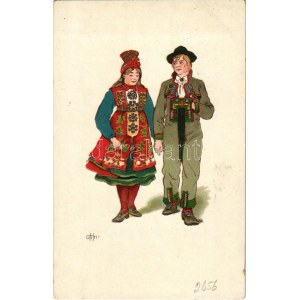 Folklore art postcard. litho (kis szakadás / small tear)