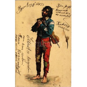 1901 Cigány muzsikus / Gypsy musician. W.K. C. Bp. litho (fl)