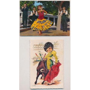 2 db MODERN spanyol táncos textil rátétes képeslap ...
