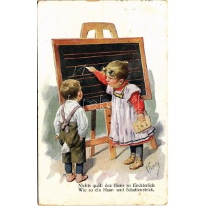1914 Nichts quält den Hans so fürchterlich, Wie so ein Haar- und Schattenstrich / Children art postcard. B.K.W.I. 479-4...