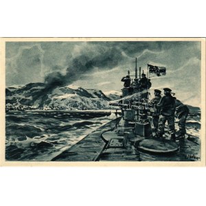 Deutsches U-Boot im Eismeer, Beschießung von Alexandrowsk. Offizielle Postkarte U-Boot-Tag Juni 1917 ...