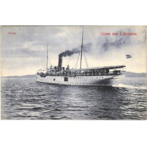 Adria, Gruss aus Crkvenice, Pannónia gőzhajó. Divald Károly 1210-1907. / Hungarian steamship (EK...