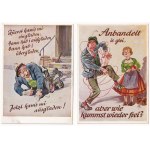 4 db régi német humoros képeslap részeg férfiakkal / 4 pre-1945 German humorous postcards with drunk men ...