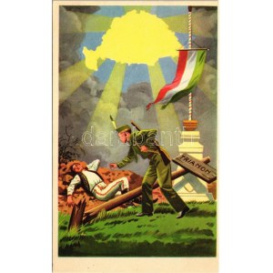 Ébreszt a magyar jövő. Kiadja az Ereklyés Országzászló Nagybizottsága / Hungarian irredenta propaganda art postcard...
