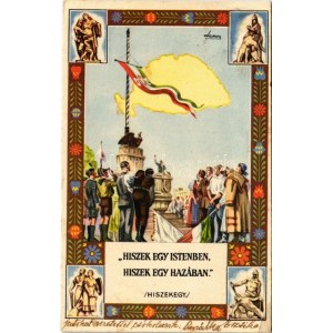 1937 Hiszek egy Istenben, hiszek egy hazában. Hiszekegy. Irredenta szoborcsoport...