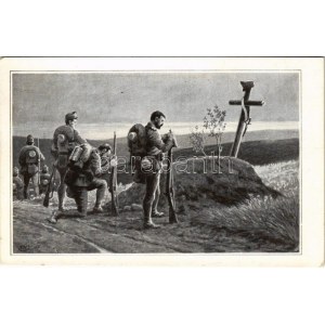 Ein still' Gebet dem Freunde hier... A. M. Vállas / WWI Austro-Hungarian K.u.K. military art postcard...