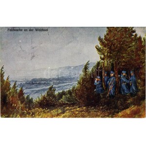 1916 Feldwache an der Weichsel / WWI Austro-Hungarian K.u.K. military art postcard...