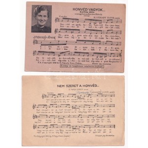 4 db RÉGI katonai zenés kottás képeslap / 4 pre-1945 military music sheet postcards