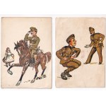 4 db RÉGI katonai humoros képeslap, Bruck Mihály kiadása / 4 pre-1945 military humour postcards