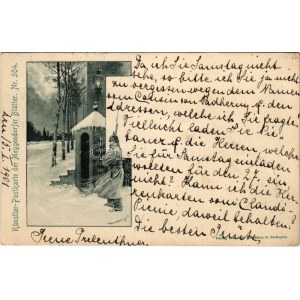 1901 Künstler-Postkarte der Meggendorfer Blätter Nr. 504. / German military art postcard, winter (EK...