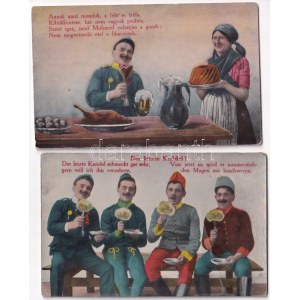 4 db RÉGI első világháborús osztrák-magyar humoros katonai képeslap / 4 pre-1945 WWI K.u.k...