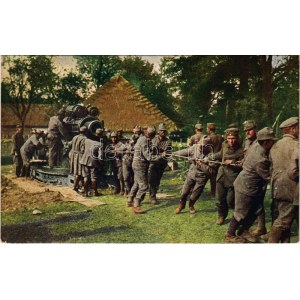 Der europäische Krieg 1914/15. Wirklichkeitsbilder vom Kriegsschauplatz Nr. 118. Aufstellen eines österreichischen 30...