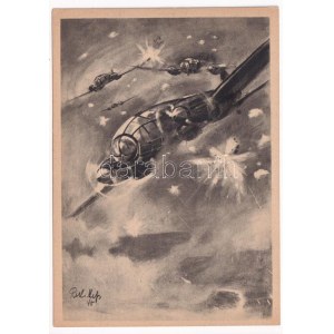 Heinkel-Kampfflugzeuge stossen durch das Sperrfeuer englischer Flakbatterien. Der Adler die grosse Luftwaffen...