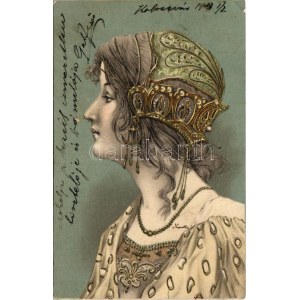 1903 Art Nouveau lady. Emb. litho (EK)