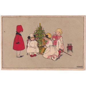 1913 Christmas greeting with teddy bear and clown doll. M. Munk Vienne Nr. 693. s: P. Ebner (ázott / wet damage...