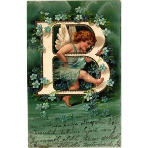 1904 Angel. Art Nouveau, Floral, Emb. litho (b)