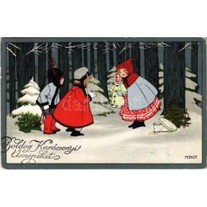 1933 Boldog karácsonyi ünnepeket / Christmas greeting with clown doll. M. M. Nr. 1391. s: P. Ebner (EK...