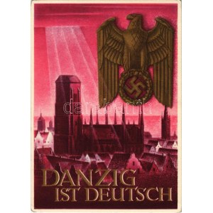 Danzig ist Deutsch! / Gdansk is German! WWII NSDAP German Nazi Party propaganda art postcard, swastika. 6+4 Ga. s...