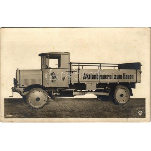 Aktienbrauerei zum Hasen / Német sörfőzde reklámja teherautókkal / German brewery...