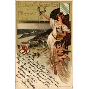 1898 (Vorläufer) 8. Bayer. Sängerfest in Passau 16-18. Juli 1898. Officielle Sängerfestpostkarte ...