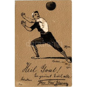 1901 Labdarúgó, foci. Dombornyomott / Football player. Emb. litho s: Heyer